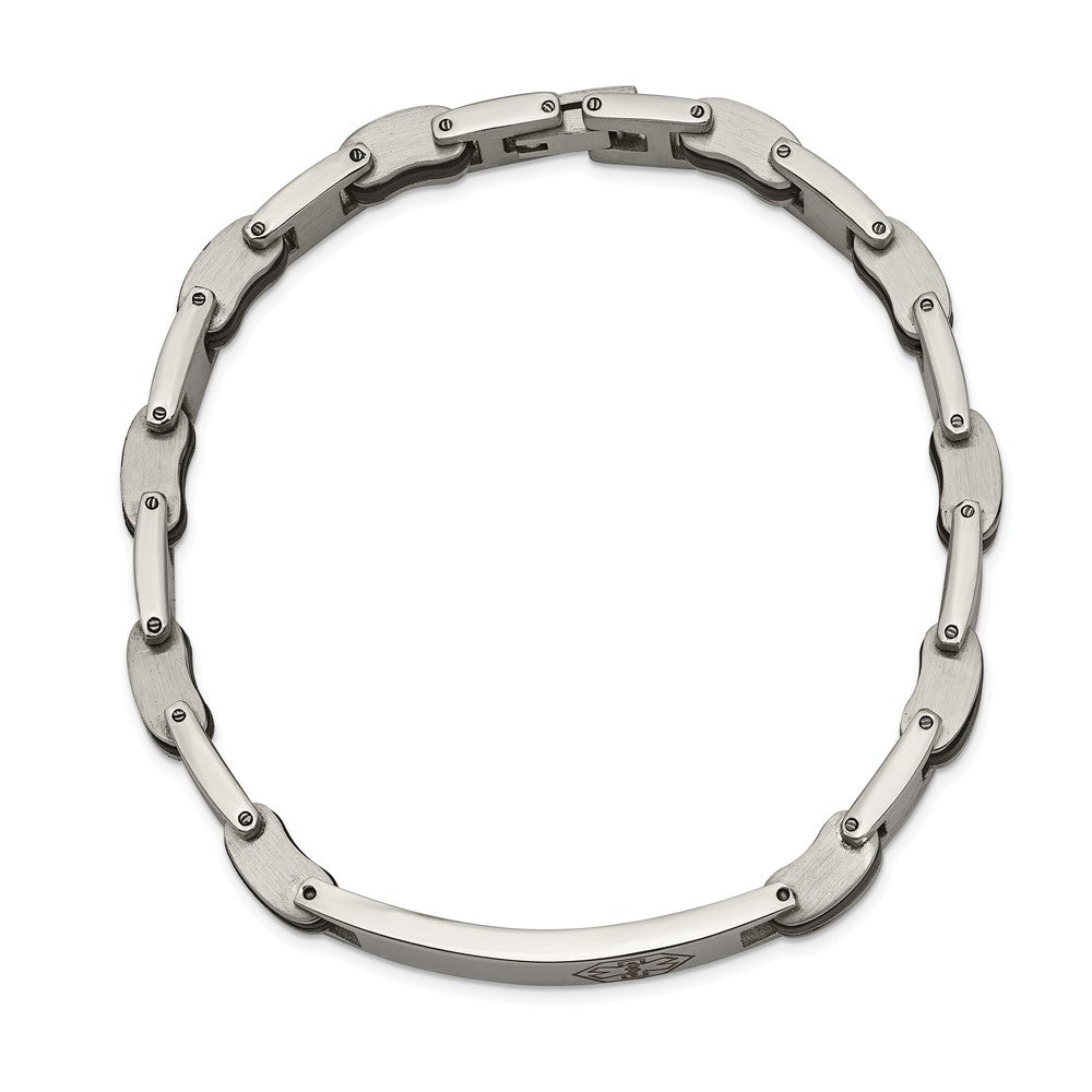 Edelstahl Chisel Poliert mit Rot Emaille und Schwarz Gummi Medizinisch Id 8 Zoll Glieder Armband