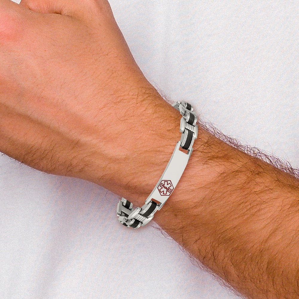 Edelstahl Chisel Poliert mit Rot Emaille und Schwarz Gummi Medizinisch Id 8 Zoll Glieder Armband