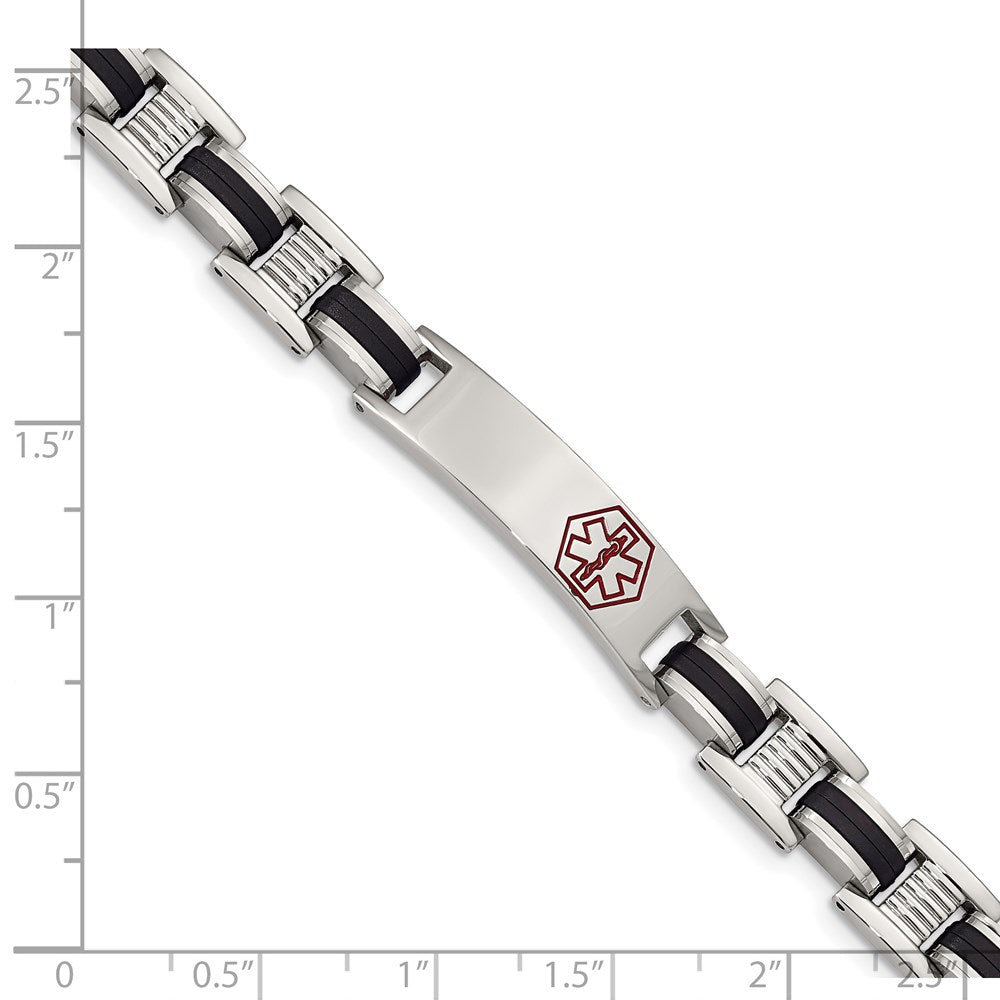 Edelstahl Chisel Poliert mit Rot Emaille und Schwarz Gummi Medizinisch Id 8 Zoll Glieder Armband