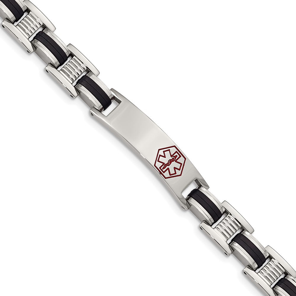 Edelstahl Chisel Poliert mit Rot Emaille und Schwarz Gummi Medizinisch Id 8 Zoll Glieder Armband