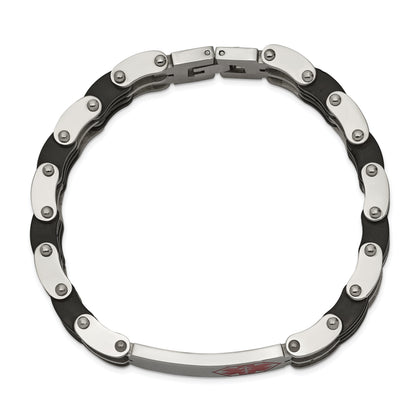 Edelstahl Chisel Poliert mit Rot Emaille und Schwarz Gummi Medizinisch Id 8.25 Zoll Glieder Armband