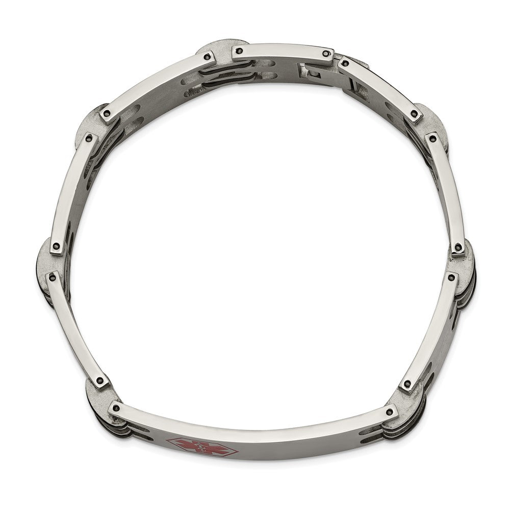 Edelstahl Chisel Poliert mit Rot Emaille und Schwarz Gummi Medizinisch Id 8.25 Zoll Armband