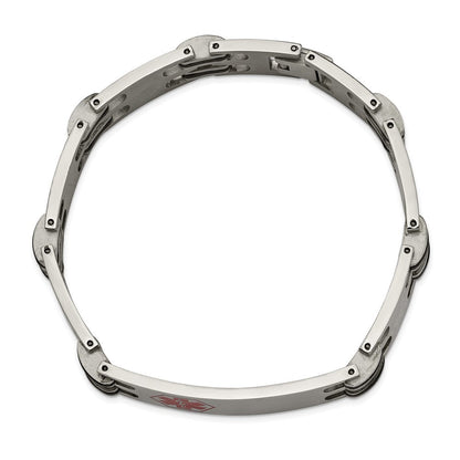 Edelstahl Chisel Poliert mit Rot Emaille und Schwarz Gummi Medizinisch Id 8.25 Zoll Armband
