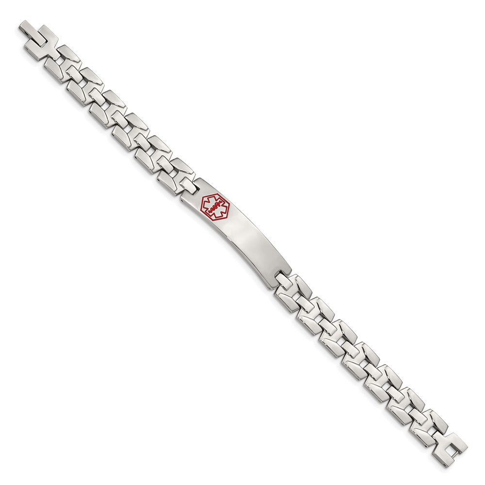 Edelstahl Chisel Gebürstet und Poliert mit Rot Emaille Medizinisch Id 8 Zoll Glieder Armband