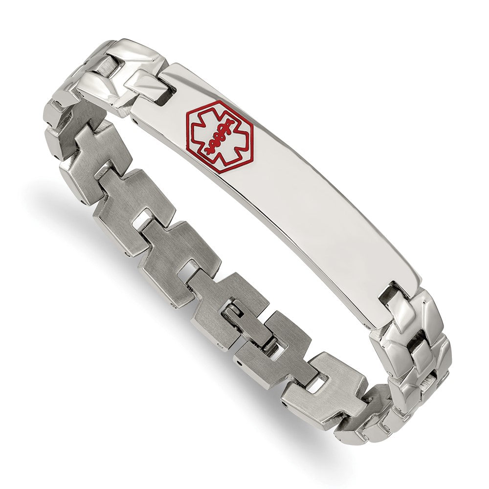 Edelstahl Chisel Gebürstet und Poliert mit Rot Emaille Medizinisch Id 8 Zoll Glieder Armband