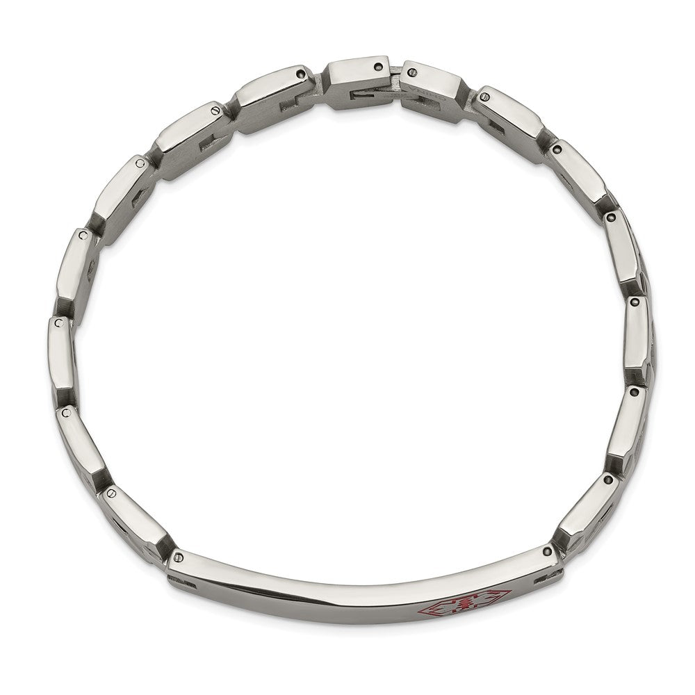 Edelstahl Chisel Gebürstet und Poliert mit Rot Emaille Medizinisch Id 8 Zoll Glieder Armband