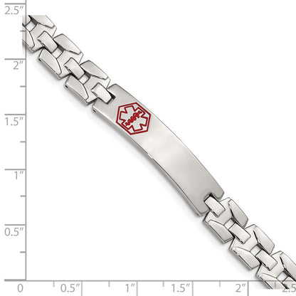Edelstahl Chisel Gebürstet und Poliert mit Rot Emaille Medizinisch Id 8 Zoll Glieder Armband