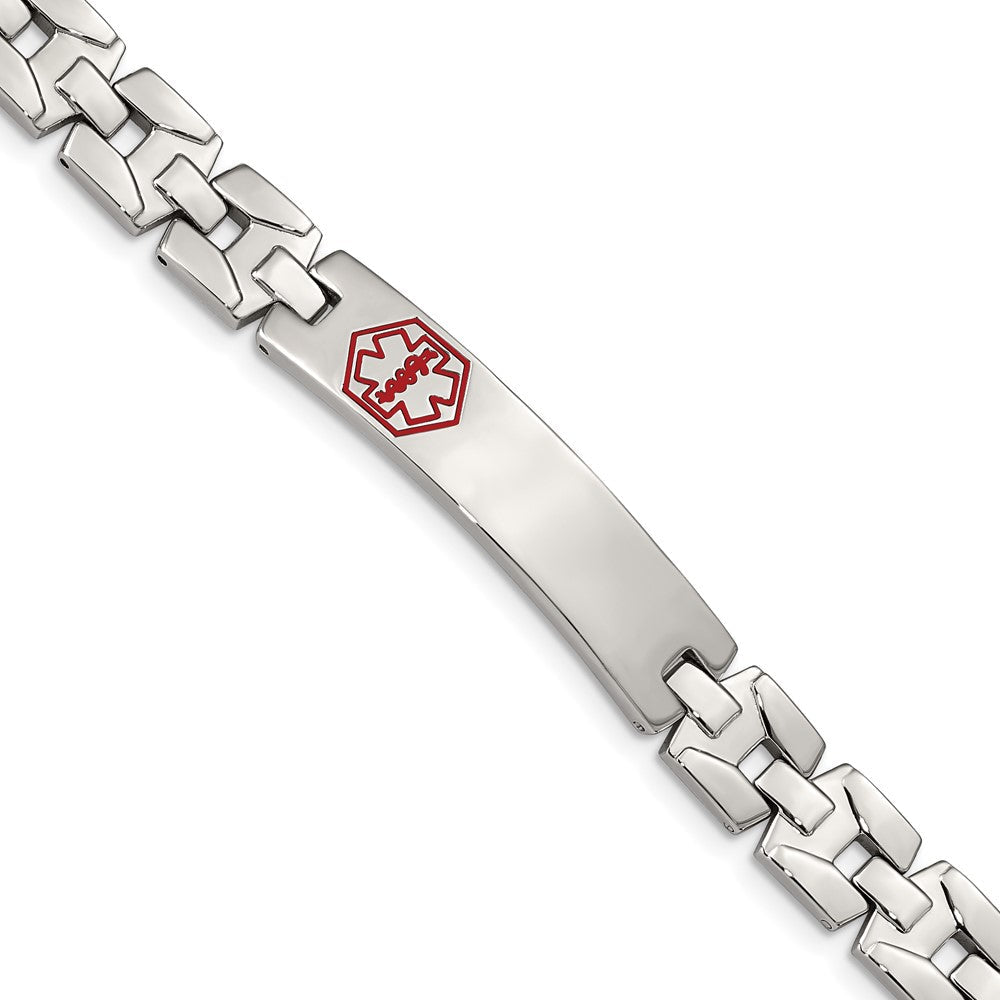 Edelstahl Chisel Gebürstet und Poliert mit Rot Emaille Medizinisch Id 8 Zoll Glieder Armband