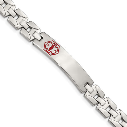 Edelstahl Chisel Gebürstet und Poliert mit Rot Emaille Medizinisch Id 8 Zoll Glieder Armband