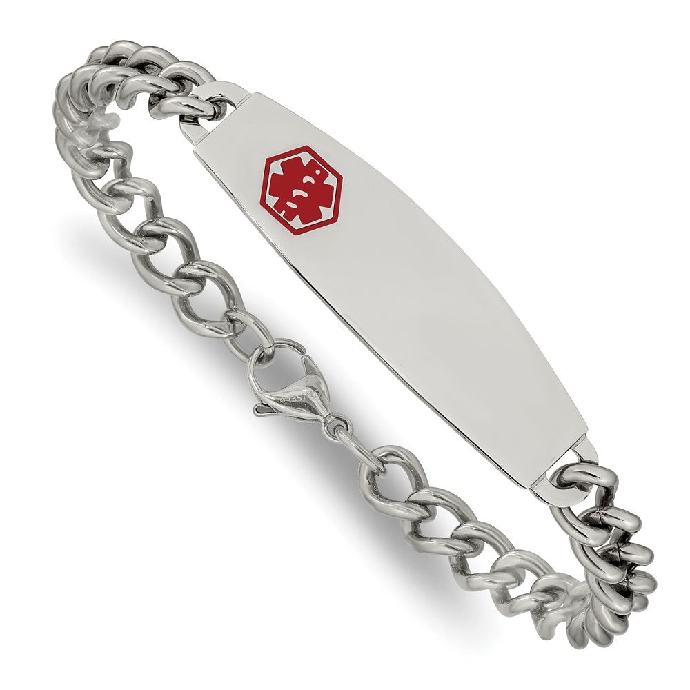 Edelstahl Chisel Poliert mit Rot Emaille Medizinisch Id 8.5 Zoll Panzer Gliederarmband