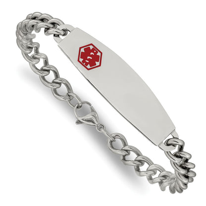 Edelstahl Chisel Poliert mit Rot Emaille Medizinisch Id 8.5 Zoll Panzer Gliederarmband