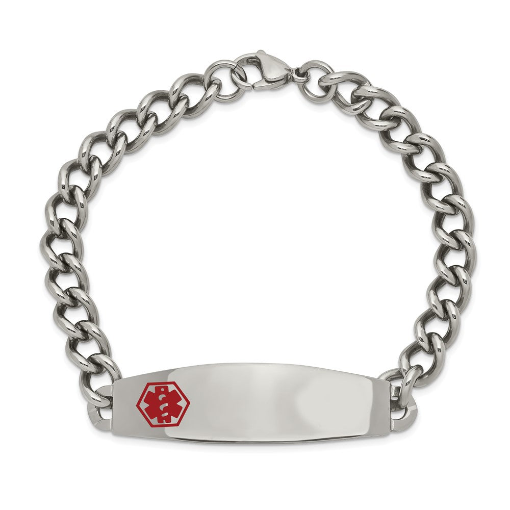 Edelstahl Chisel Poliert mit Rot Emaille Medizinisch Id 8.5 Zoll Panzer Gliederarmband