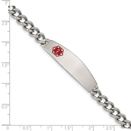 Edelstahl Chisel Poliert mit Rot Emaille Medizinisch Id 8.5 Zoll Panzer Gliederarmband