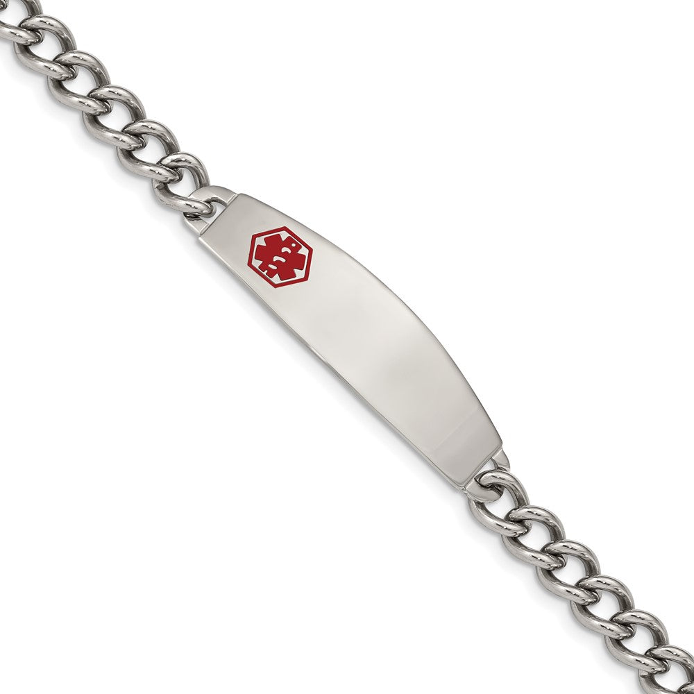 Edelstahl Chisel Poliert mit Rot Emaille Medizinisch Id 8.5 Zoll Panzer Gliederarmband