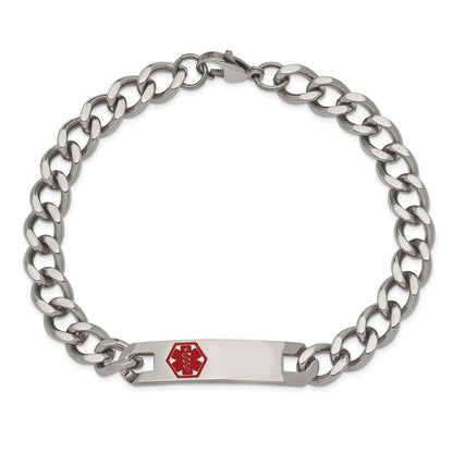 Edelstahl Chisel Poliert mit Rot Emaille Medizinisch Id 9.5 Zoll Panzer Gliederarmband