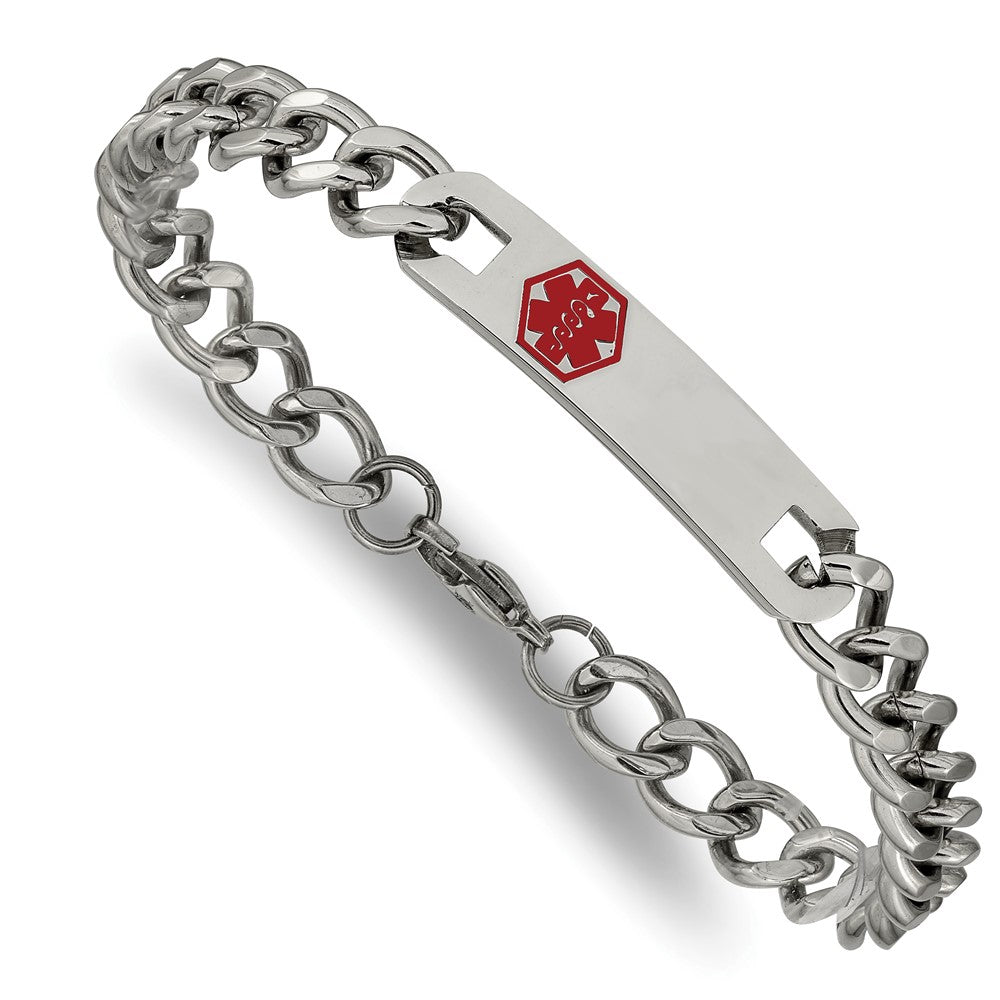 Edelstahl Chisel Poliert mit Rot Emaille Medizinisch Id 9.5 Zoll Panzer Gliederarmband