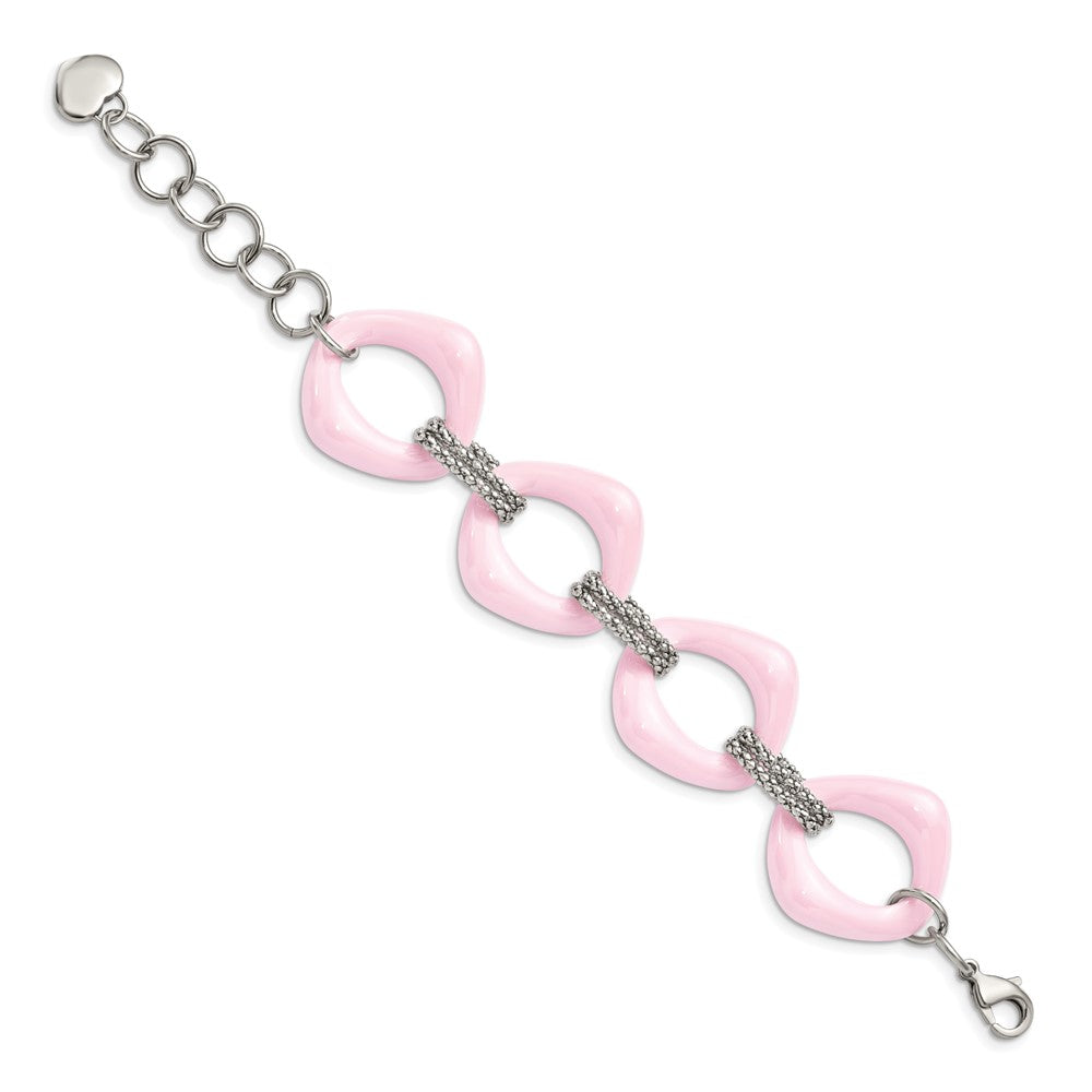 Edelstahl Chisel Poliert mit Rosa Keramik 8 Zoll Offen Glieder Armband