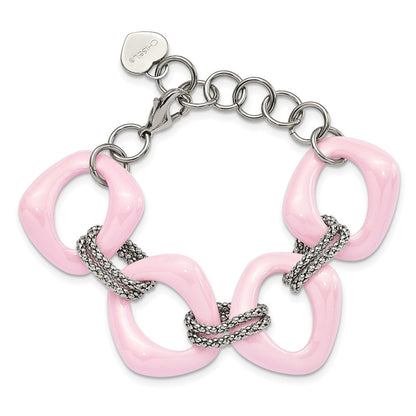 Edelstahl Chisel Poliert mit Rosa Keramik 8 Zoll Offen Glieder Armband