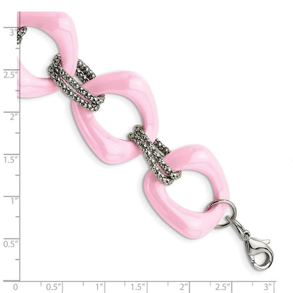 Edelstahl Chisel Poliert mit Rosa Keramik 8 Zoll Offen Glieder Armband