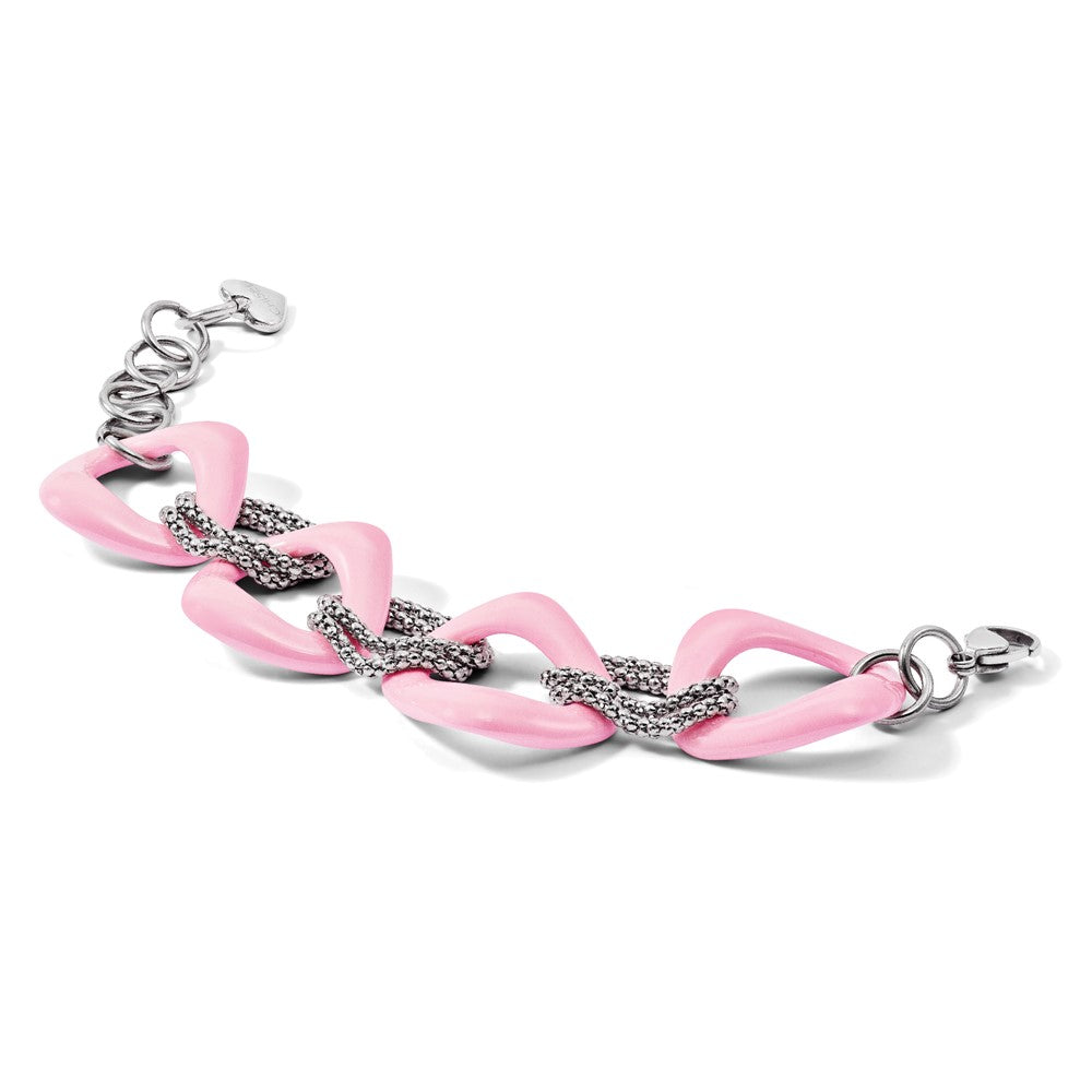 Edelstahl Chisel Poliert mit Rosa Keramik 8 Zoll Offen Glieder Armband