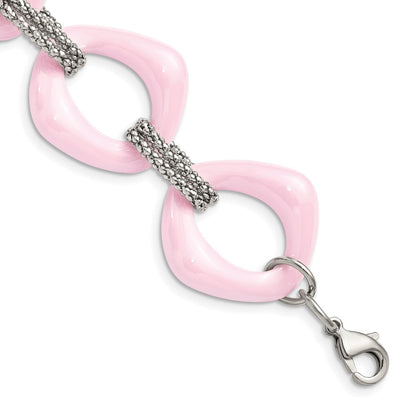 Edelstahl Chisel Poliert mit Rosa Keramik 8 Zoll Offen Glieder Armband