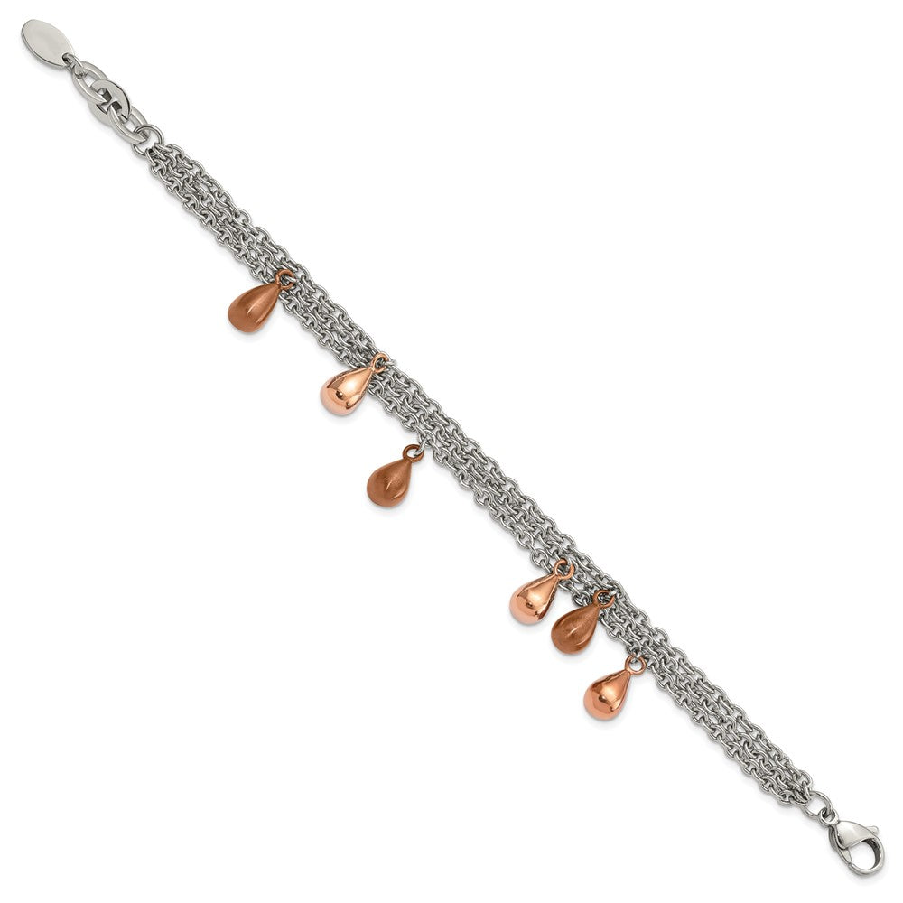 8 Zoll Edelstahl Rose & Braun Ip-beschichtet Teardrops Multistrand Armband