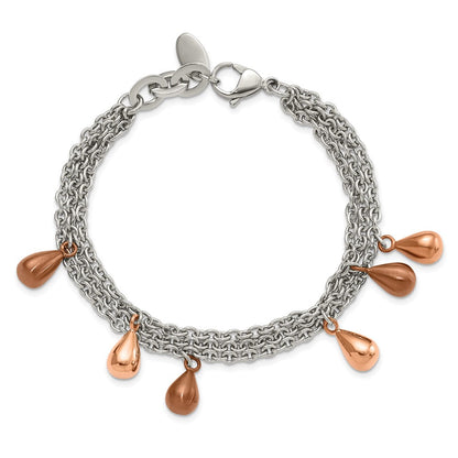 8 Zoll Edelstahl Rose & Braun Ip-beschichtet Teardrops Multistrand Armband