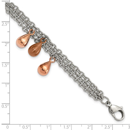 8 Zoll Edelstahl Rose & Braun Ip-beschichtet Teardrops Multistrand Armband