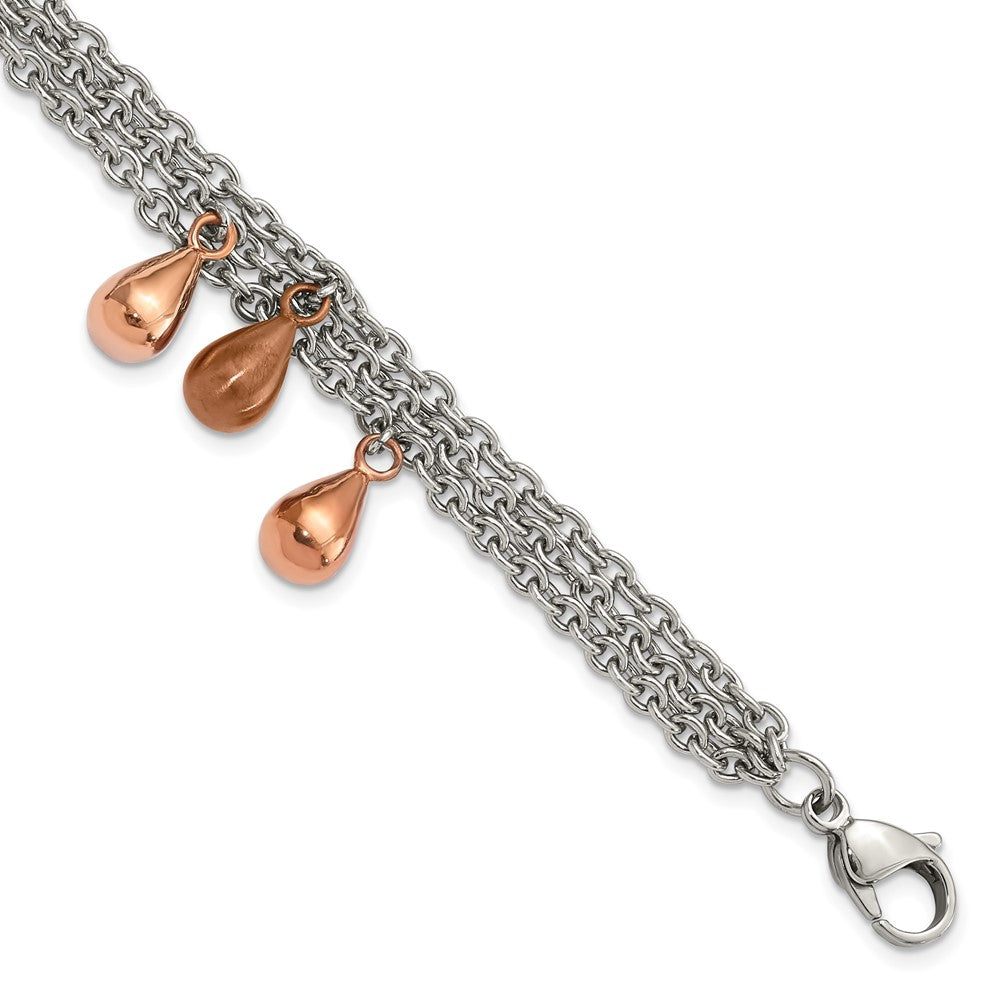 8 Zoll Edelstahl Rose & Braun Ip-beschichtet Teardrops Multistrand Armband