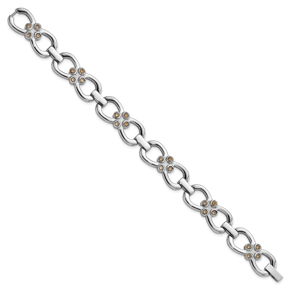 7.75 Zoll Edelstahl Poliert mit Braun Zirkonia Fantasieglieder Armband