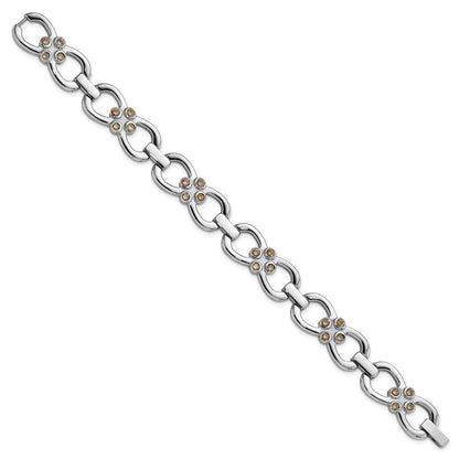 7.75 Zoll Edelstahl Poliert mit Braun Zirkonia Fantasieglieder Armband