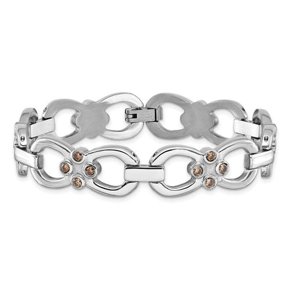 7.75 Zoll Edelstahl Poliert mit Braun Zirkonia Fantasieglieder Armband