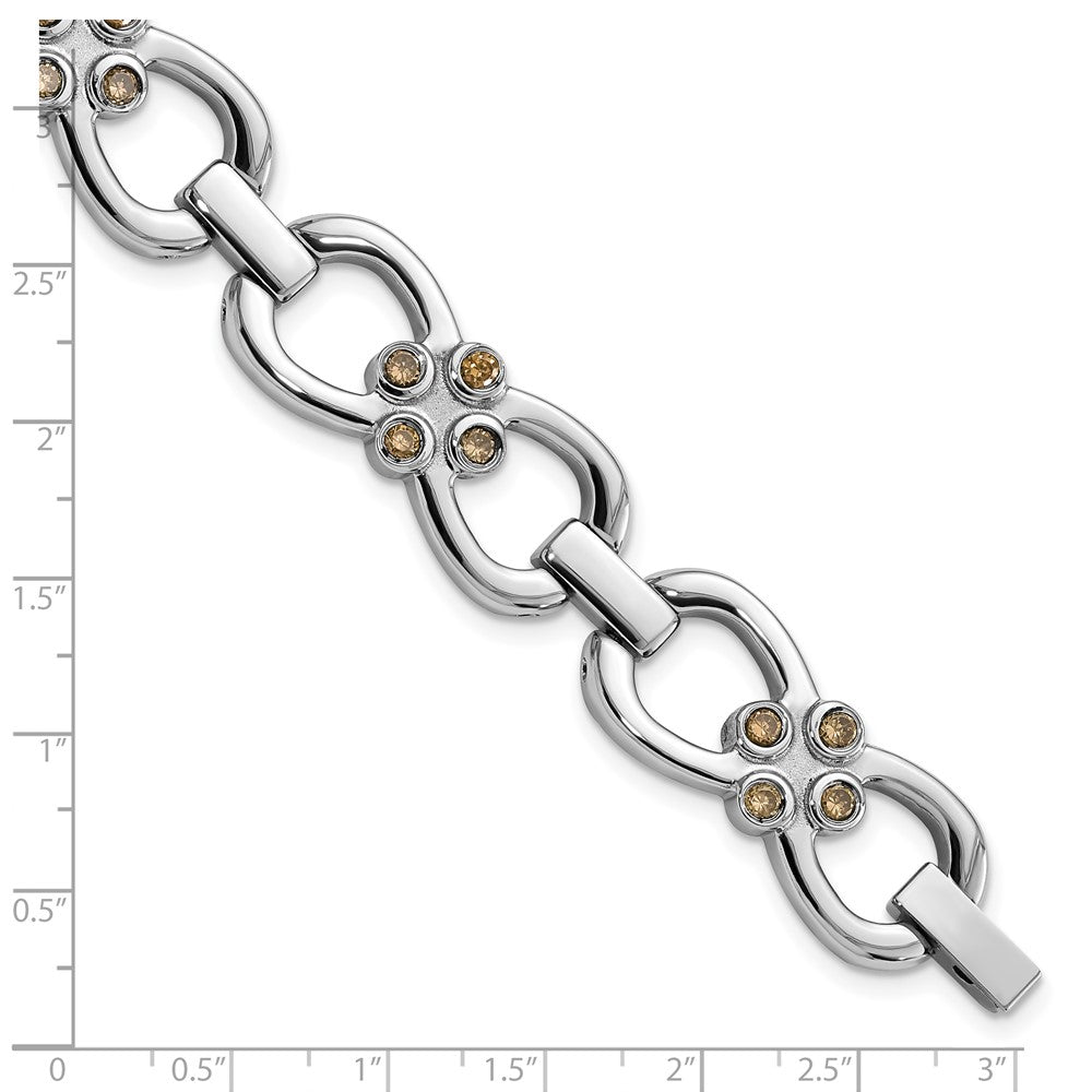 7.75 Zoll Edelstahl Poliert mit Braun Zirkonia Fantasieglieder Armband