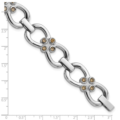 7.75 Zoll Edelstahl Poliert mit Braun Zirkonia Fantasieglieder Armband