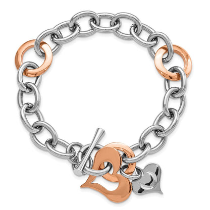 7.5 Zoll Edelstahl Rose Ip-beschichtet Herz Glieder Armband