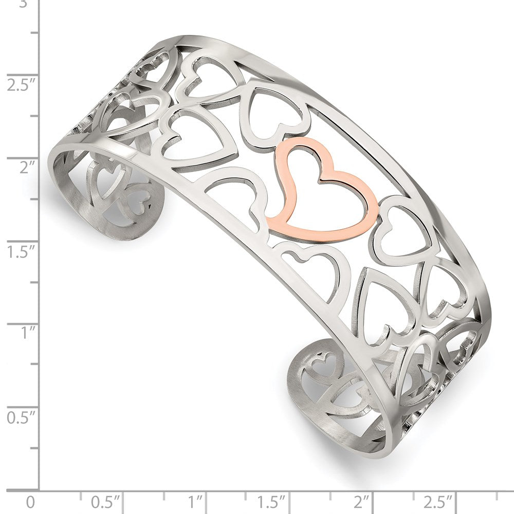 Edelstahl Chisel Poliert Rose Ip-beschichtet Herzen Manschette Armreif