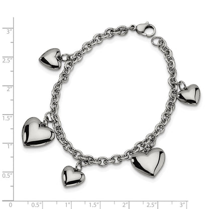 Edelstahl Chisel Poliert Herzen 8 Zoll Armband