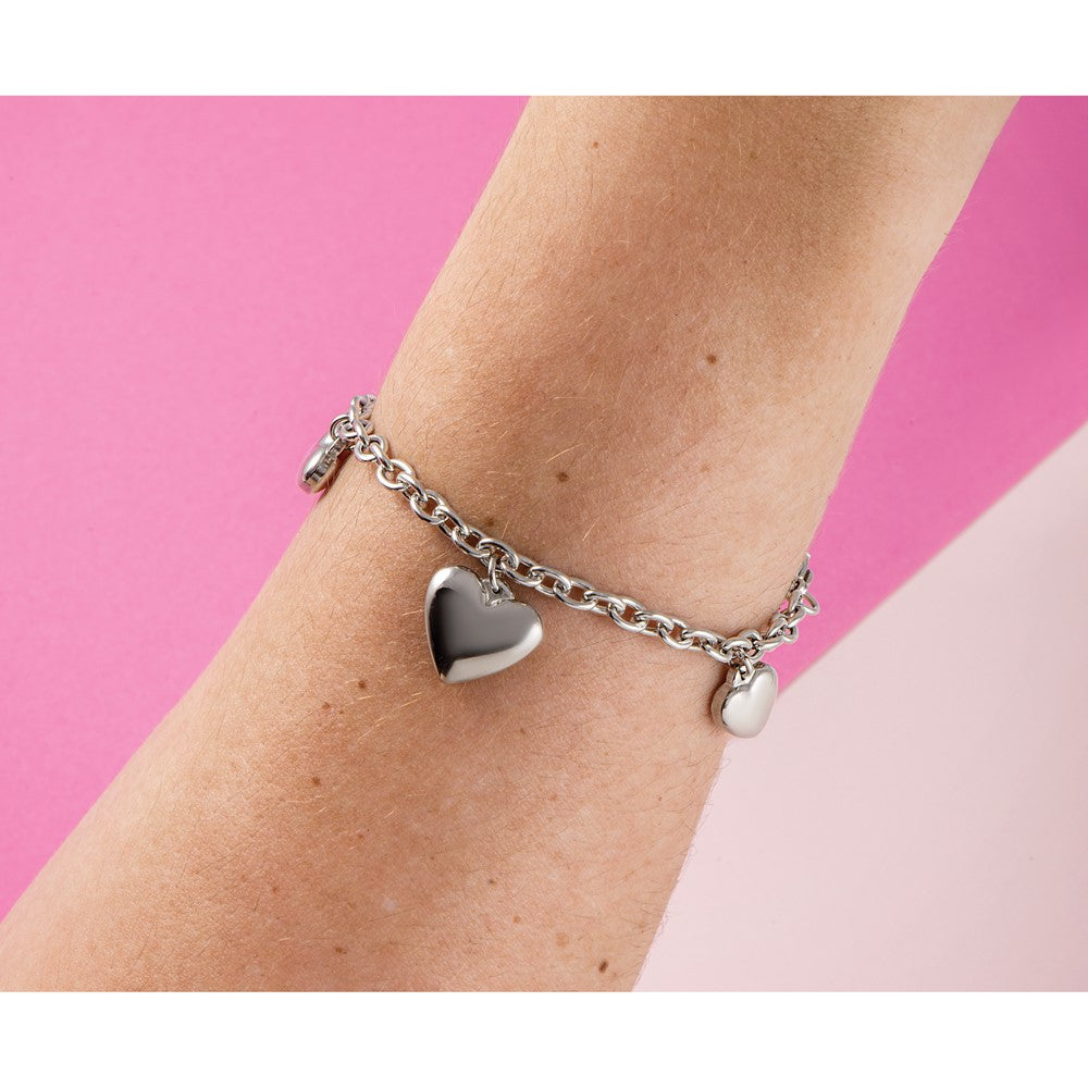 Edelstahl Chisel Poliert Herzen 8 Zoll Armband