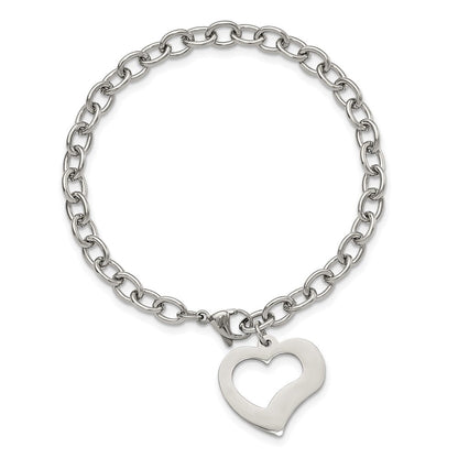 Edelstahl Chisel Poliert Offen Glieder mit Herz 8.5 Zoll Armband