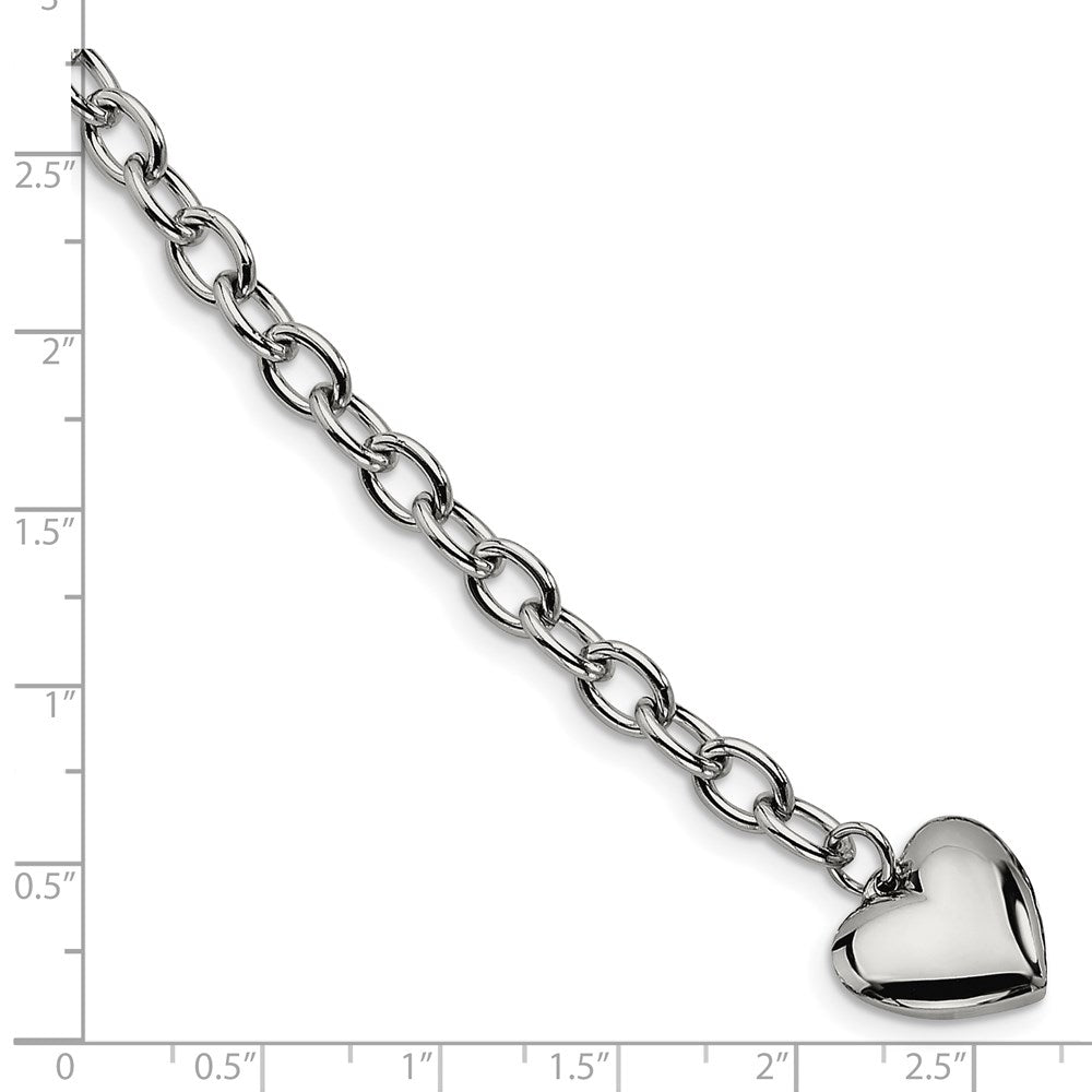Edelstahl Chisel Poliert Offen Glieder mit Herz Hängend 8.5 Zoll Armband