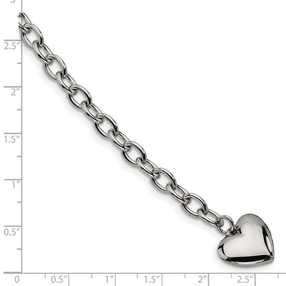 Edelstahl Chisel Poliert Offen Glieder mit Herz Hängend 8.5 Zoll Armband