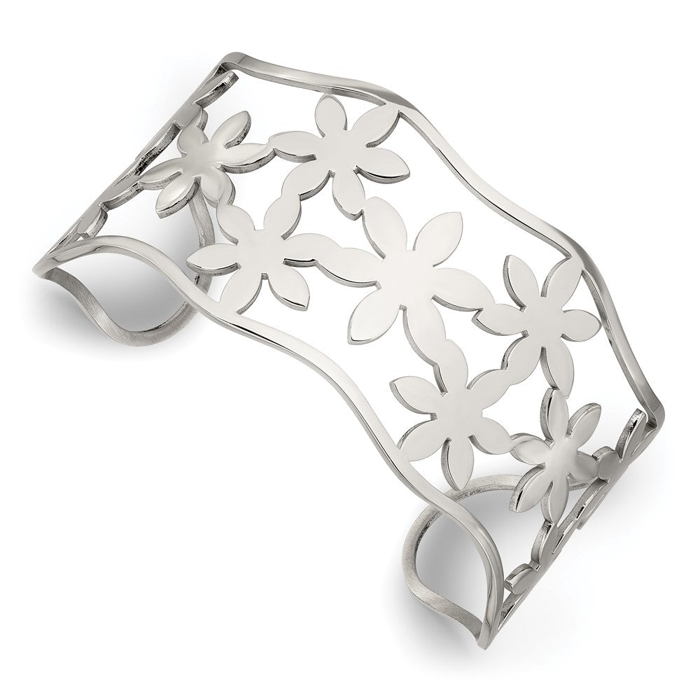 Edelstahl Chisel Poliert Blumen Manschette Armreif