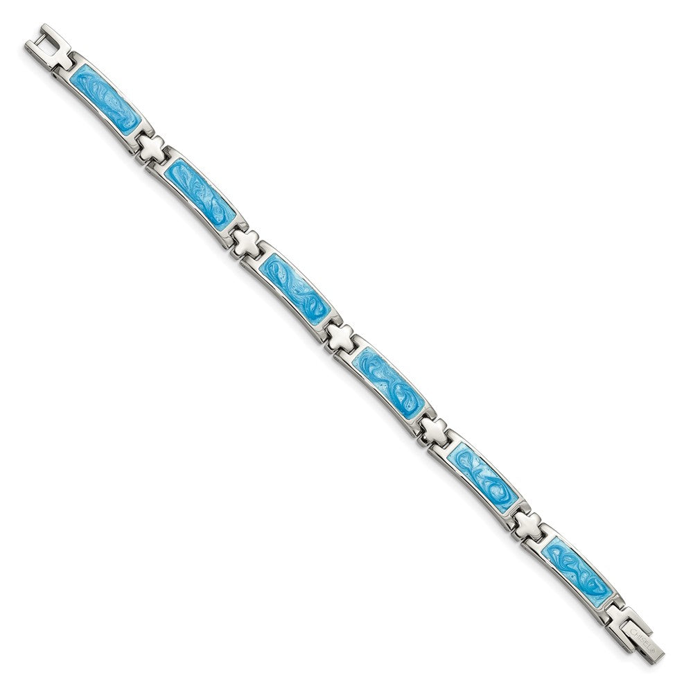 Edelstahl Chisel Poliert mit Blau Wirbel Emaille 7.25 Zoll Glieder Armband