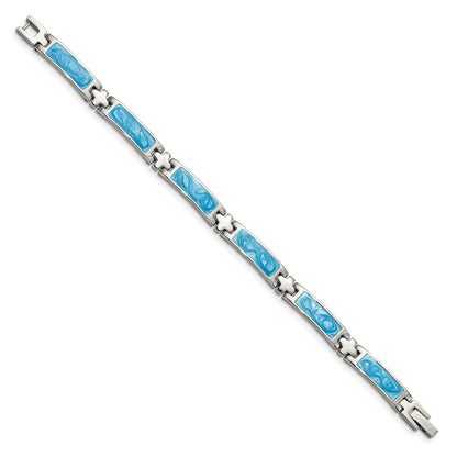 Edelstahl Chisel Poliert mit Blau Wirbel Emaille 7.25 Zoll Glieder Armband
