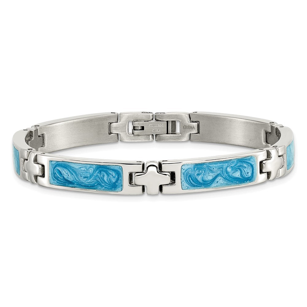 Edelstahl Chisel Poliert mit Blau Wirbel Emaille 7.25 Zoll Glieder Armband