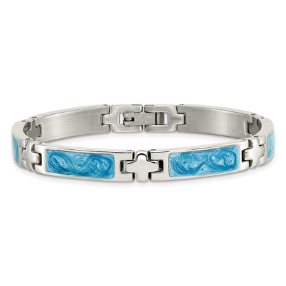 Edelstahl Chisel Poliert mit Blau Wirbel Emaille 7.25 Zoll Glieder Armband