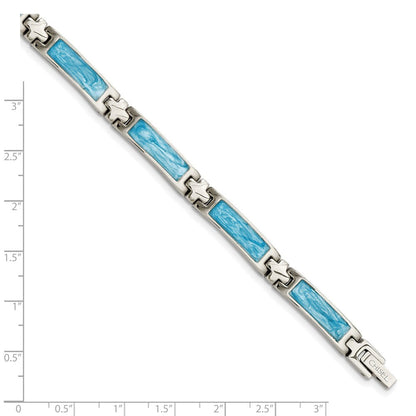 Edelstahl Chisel Poliert mit Blau Wirbel Emaille 7.25 Zoll Glieder Armband