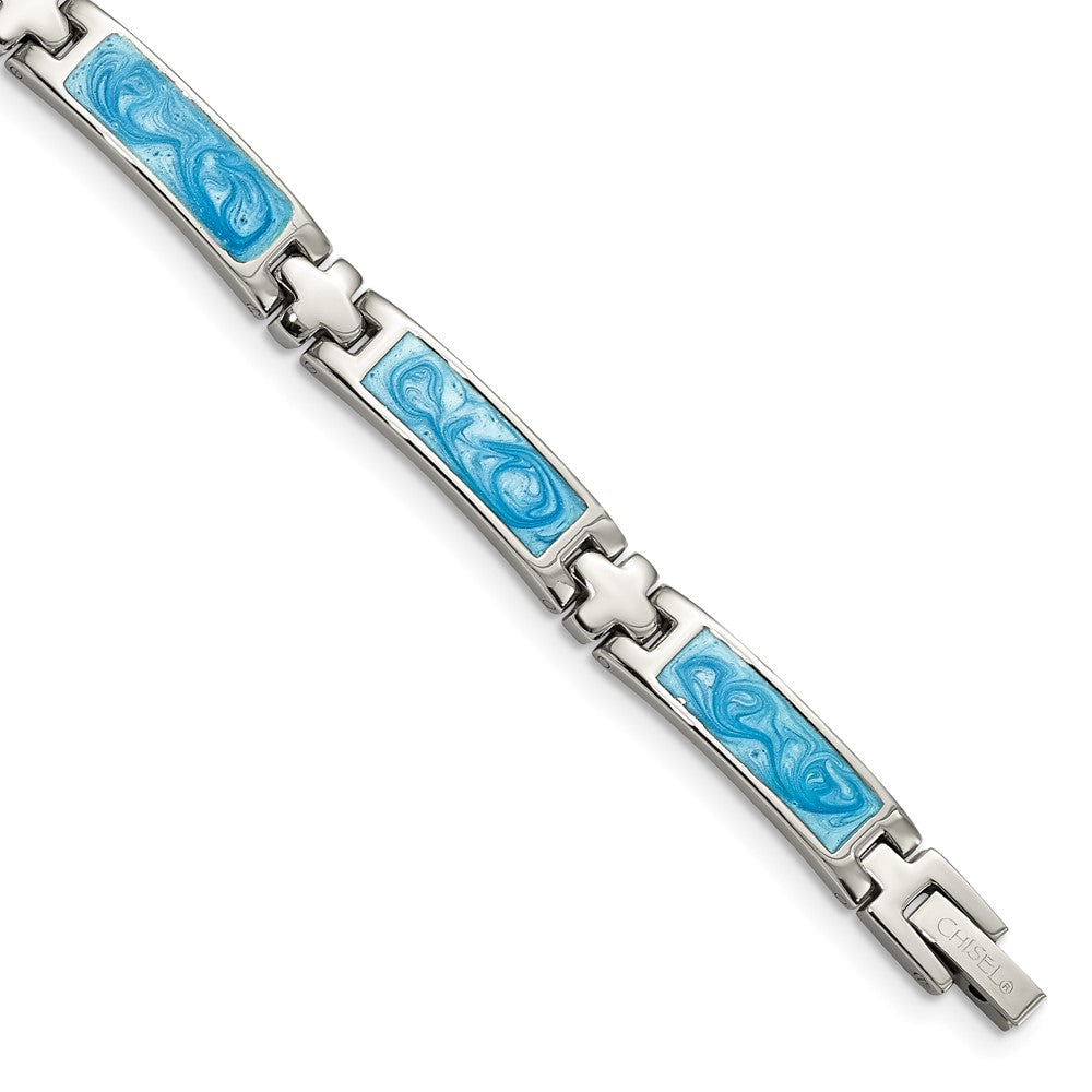 Edelstahl Chisel Poliert mit Blau Wirbel Emaille 7.25 Zoll Glieder Armband
