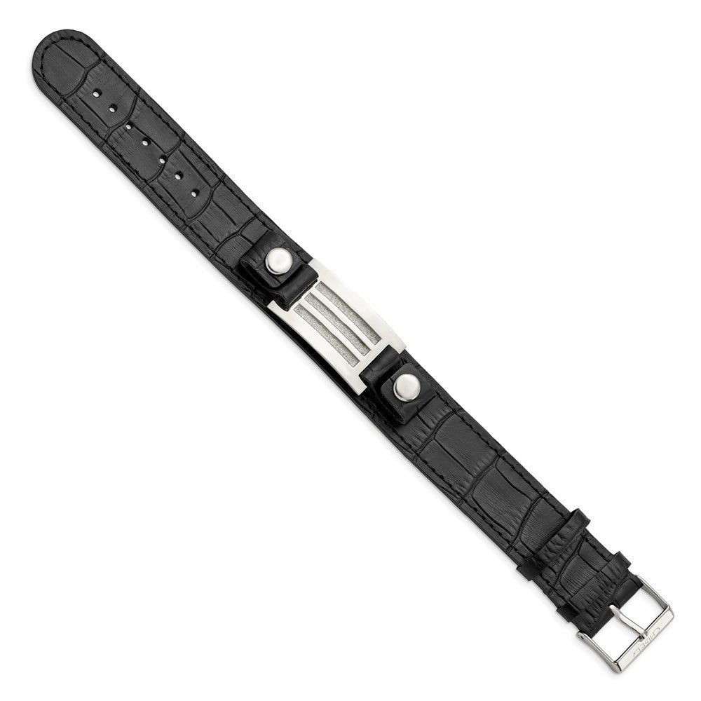 9 Zoll Edelstahl Poliert Schwarz Leder mit Stein Finish 9.5 Zoll Armband