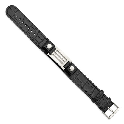 9 Zoll Edelstahl Poliert Schwarz Leder mit Stein Finish 9.5 Zoll Armband